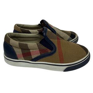 Burberry Nova Check  Toddler Sneakers Slip On Loafers Tan Navy Blue Shoes EU 29